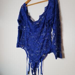NWOT Sexy Bright Blue Long Sleeve Lace Teddy with Straps Size 3x